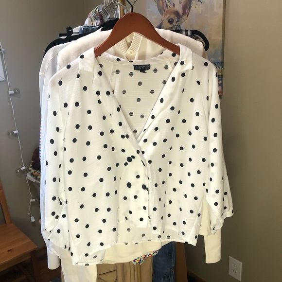 Topshop Polka Dot Shirt Sz 6 - Picture 2 of 6